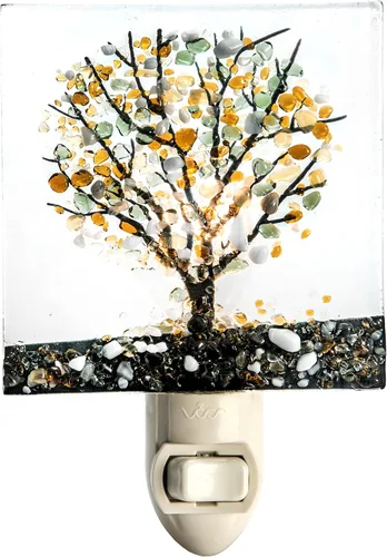 Miniatura 2 de J Devlin NTL 159-1. Luz nocturna de vidrio fusionado con forma de árbol. Handcrafted fused glass Autumn tree design Warm ambient glow Plug-in with