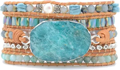 Miniatura 119 de ZOSOJONA - Pulseras bohemias hechas a mano de piedra natural, que dan vuelta, con cuentas de cristal de turquesa