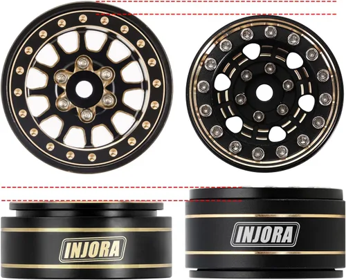 Miniatura 5 de INJORA 1.0 Plus Llantas de rueda Beadlock de latón 4 piezas 12-radios para TRX4M SCX24 FCX24 1/24 1/18 RC Crawler, 42g/pieza (Negro y Oro)
