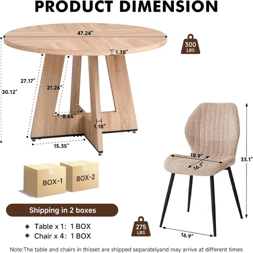 Miniatura 2 de Juego de mesa de comedor redonda de 47 pulgadas para 4 con sillas, mesa de cocina y sillas, juego de sillas modernas de mediados de siglo con patas