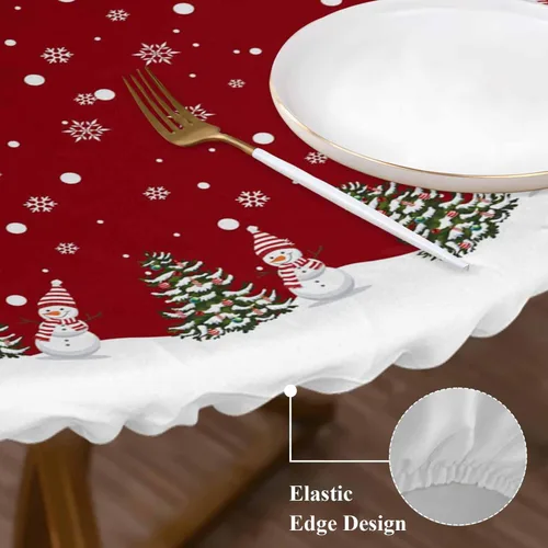Miniatura 9 de SEVENBABU Mantel redondo de Navidad de 45 a 54 pulgadas, impermeable, reutilizable, mantel elástico redondo ajustable para fiestas al aire libre