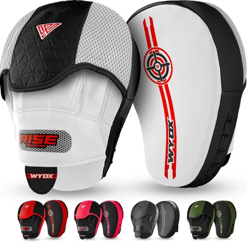 Miniatura 9 de WYOX Almohadillas de boxeo Manoplas de enfoque curvas, almohadillas de entrenamiento de gancho y jab, correa ajustable ventilada, MMA Muay Thai