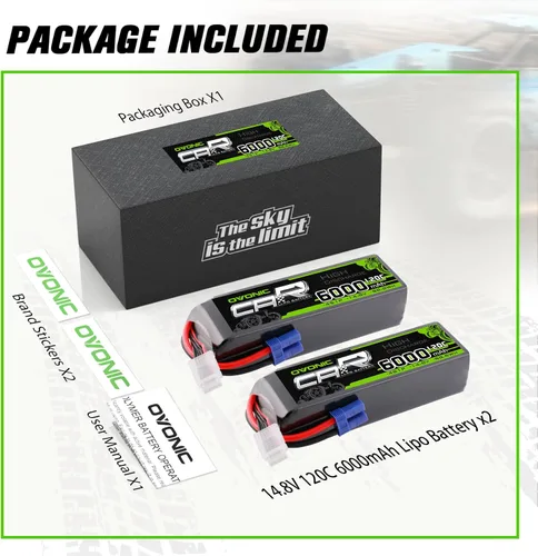 Miniatura 6 de OVONIC 4S LiPo Batería 6000mAh 14.8V 120C RC Batería con conector EC5 (paquete de 2)