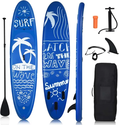 GYMAX Tabla de remo, tabla de remo inflable con accesorios de SUP, aleta extraíble, paleta, bomba, correa y bolsa de transporte, tablas de remo