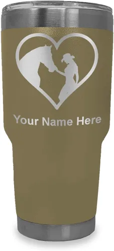 Miniatura 10 de LaserGram Vaso aislado al vacío de 20 onzas, corazón de vaquera de caballo, grabado personalizado incluido (negro)