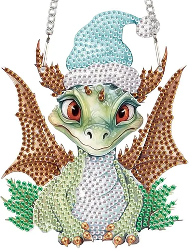 Miniatura 16 de AiYuanzsh Juego de letreros colgantes de pintura de diamantes, arte de diamante, arte de pared colgante de lindo dragón blanco, kit de colgante