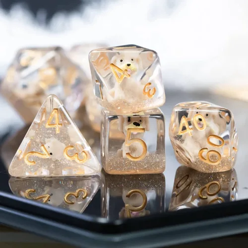 Miniatura 2 de Cusdie Dados DND de 7 troqueles, juego de dados poliédricos rellenos de animales, para juegos de rol, dados D&D (perro gris)