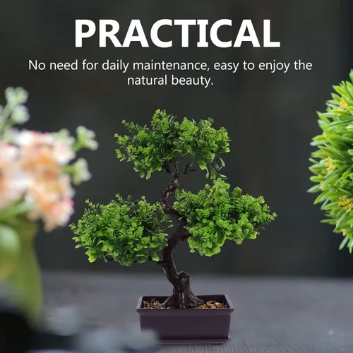 Miniatura 5 de EXCEART Árbol bonsái artificial, plantas de plástico, adorno bonsái para decoración de boda, árbol bonsái de imitación verde