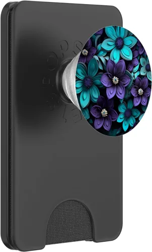 Miniatura 7 de Ramo de flores silvestres de flores verdes y azules, diseño floral morado, PopSockets estándar PopGrip
