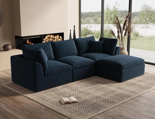 Miniatura 17 de ohllob Sofás seccionales Cloud de 110 pulgadas para sala de estar, sofá deshuesado en forma de L con otomana, sofá modular de 3 plazas, color negro