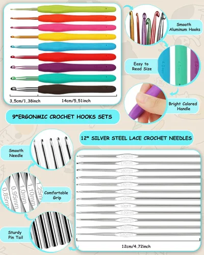 Miniatura 4 de Aeelike Kit de ganchillo con bolsa para viajes, kit fácil de aprender a ganchillo para principiantes de todas las edades, el kit de inicio