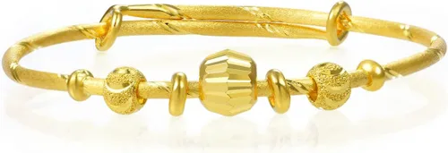 Miniatura 2 de CHOW SANG SANG 999.9 24K oro sólido precio por peso 0.16 oz brazalete de cuentas de oro para tamaño pequeño 31738K Tamaño ajustable, Metal, No es