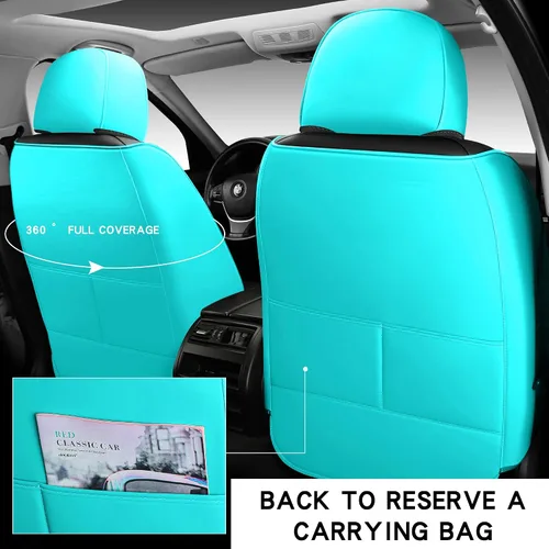 Miniatura 4 de INZU Lindas fundas de cuero para asientos delanteros y traseros, para sedán, SUV, 5 asientos, juego completo de ajuste universal (negro y verde)