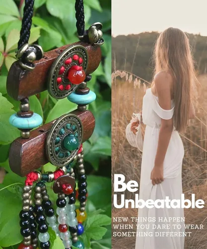 Miniatura 3 de DREMINOVA - Collares de cuentas bohemios para mujer, con colgante largo, cuentas de madera de piedra, collar de madera hecho a mano para mujer