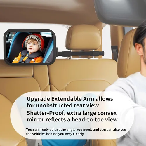 Miniatura 3 de Espejo de automóvil para bebé, orientado hacia atrás, espejo ajustable de seguridad para asiento de automóvil para bebé, monitor de cámara