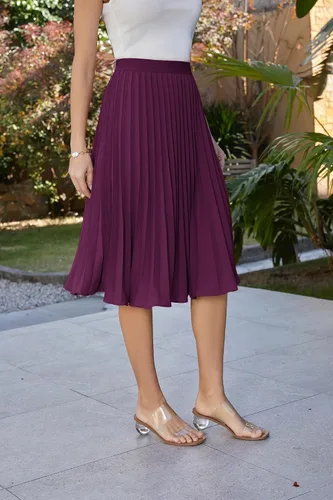 Miniatura 50 de GRACE KARIN - Falda plisada de gasa para mujer, con cintura alta y elástica, vuelo, corte acampanado y longitud por debajo de la rodilla