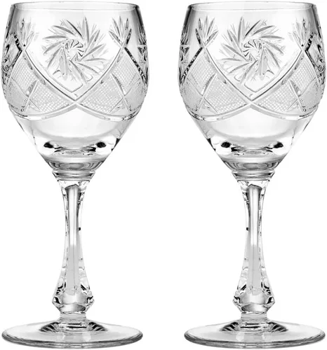 Neman Juego de 2 copas de vino clásicas de cristal vintage hechas a mano en un tallo de 7.75 pulgadas de alto, cristalería antigua