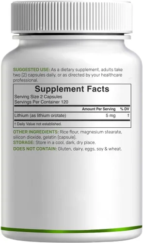 Miniatura 6 de Orotato de litio de 5 mg, 240 cápsulas – Suplementos de litio altamente biodisponibles y estables – Sal mineral de fácil absorción en forma suave