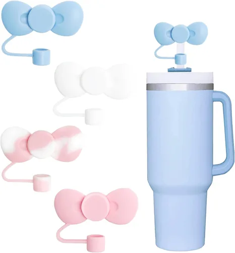 Miniatura 29 de Juego de 4 fundas de popote con diseño de estrella compatibles con vasos Stanley de 30 y 40 onzas, reutilizables, bonitas puntas de popote