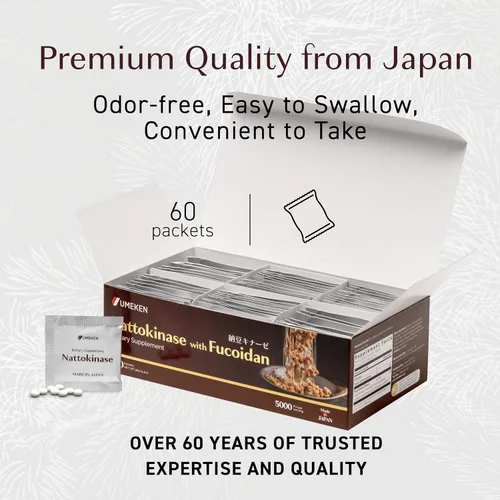 Miniatura 5 de Umeken Nattokinase Plus Fucoidan, suplemento de nattoquinasa, 5000FU nato, sin olor, fácil de tomar, fucoidan de Okinawa, suplemento japonés, 60