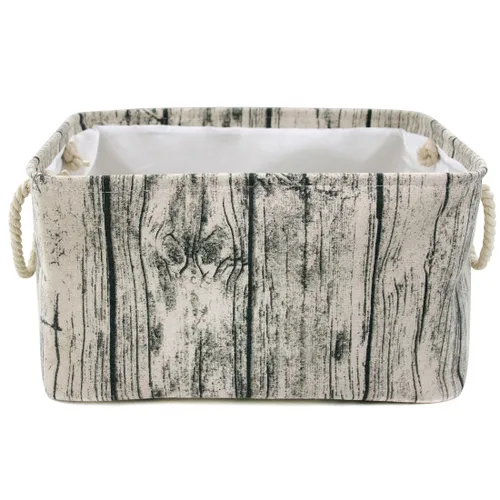 Miniatura 6 de Elegante cesta de almacenamiento rectangular de grano de madera con diseño de tocón de árbol, cesta de almacenamiento de tela de algodón lavable