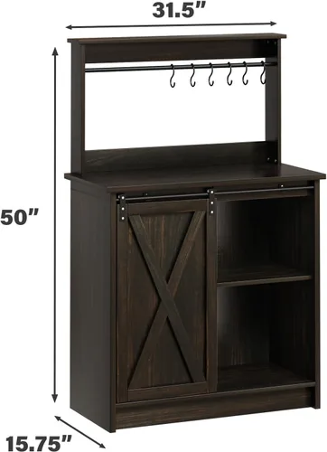 Miniatura 2 de 4ever2buy - Gabinete de café-bar de granja con aparador, gabinete de buffet de 31 pulgadas con puerta corrediza de granero, gabinete de barra