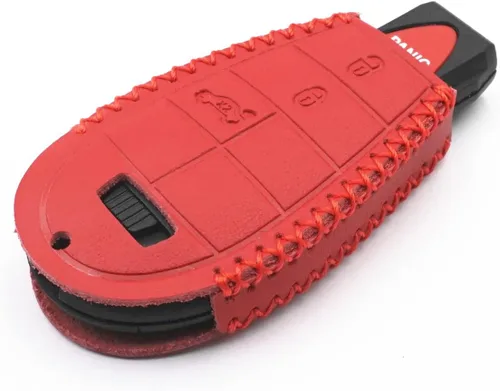 Miniatura 4 de Funda de cuero inteligente con 4 botones para llavero Chrysler 300 Dodge Durango Challenger Journey Charger Grand Caravan (rojo), Rojo