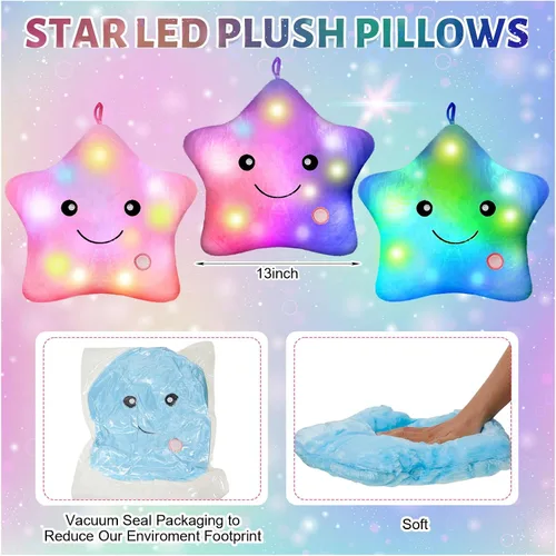 Miniatura 2 de Juexica 3 almohadas de felpa LED de 13 pulgadas con luz LED centelleante que brilla intensamente, juguetes de peluche con luz nocturna, cojines