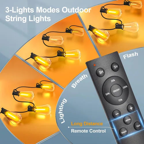 Miniatura 2 de MGVIH - Cadena de luces LED para exteriores de patio - 200 pies 60M luz impermeable exterior con control remoto regulable ST38 foco inastillable
