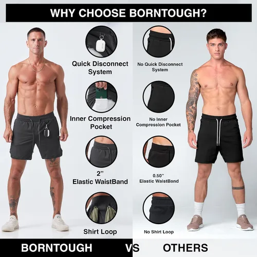 Miniatura 4 de Born Tough Pantalones cortos de entrenamiento de gimnasio para hombre, entrepierna de 7 pulgadas, pantalones cortos de culturismo atléticos