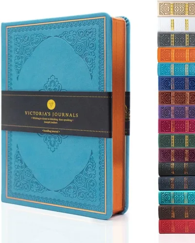 Miniatura 34 de VICTORIA'S JOURNALS Diario Vintage de Cuero Sintético con Tapa Dura Cuaderno Rayado Diario de Viaje de Aspecto Antiguo, Tamaño A5 5.7'' x 8.1'' Gris