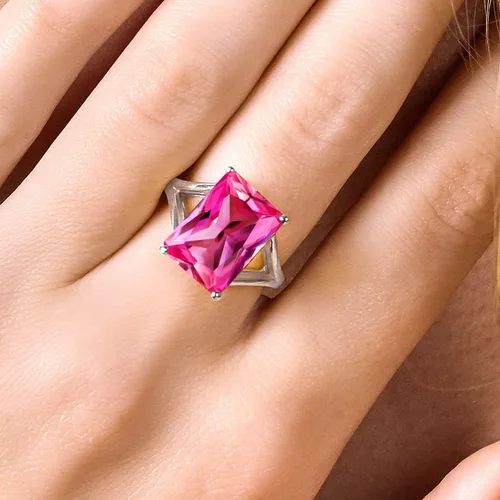 Miniatura 97 de Gem Stone King Anillo de compromiso solitario con piedra preciosa de corte esmeralda de 0.551 x 0.394 in para mujer, plata de ley 925, anillo