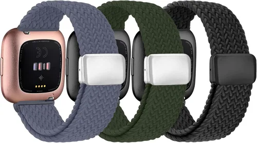 Miniatura 13 de Pack de 6 bandas de nailon compatibles con Fitbit Versa, banda de reemplazo suave, elástica, ajustable y elegante, adecuada para hombres y mujeres