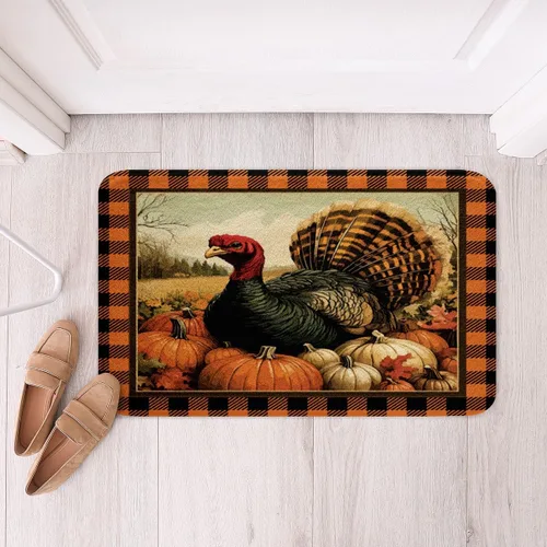 Miniatura 19 de Erosebridal Thanksgiving Turkey Bathroom Rugs - Fall Leaves Pumpkin Bath Mat for Kids Adults, Vintage Autumn Harvest Door Mat 16 x 24 Inch Rustic