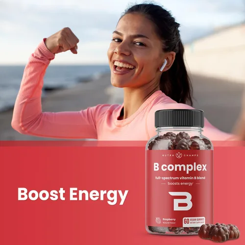 Miniatura 2 de NutraChamps Gomitas de complejo de vitamina B, gomitas de vitamina B aumentan la energía, vitaminas del complejo B B1, B2 (riboflavina), B3