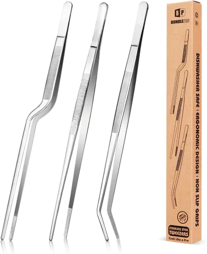 Juego de Pinzas de Cocina Finas, Pinzas Profesionales de Acero Inoxidable para Alimentos, Pinzas Largas de Chef Negras de Cocina para Cocinar,