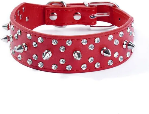Miniatura 8 de Collar de perro de piel sintética con diamantes de imitación, suave y ajustable para perros medianos y grandes (S, negro)