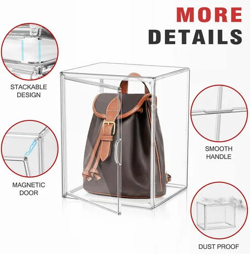 Miniatura 4 de Paquete de 1 estuche de acrílico extra XXXL de 17.7 x 13 x 13 pulgadas, organizador de bolso transparente, contenedores de almacenamiento apilables