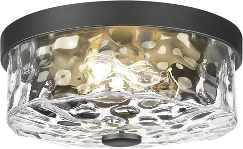 Lámpara de techo empotrada con pantalla de vidrio ondulado de agua, moderna iluminación de techo de 2 luces para cocina, sala de estar, porche,