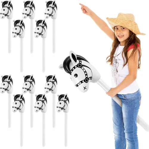 Miniatura 13 de Chivao 12 piezas inflables de palo de caballo linda cabeza de caballo, globo inflable colorido vaquero vaquera decoración de fiesta para fiesta Negro