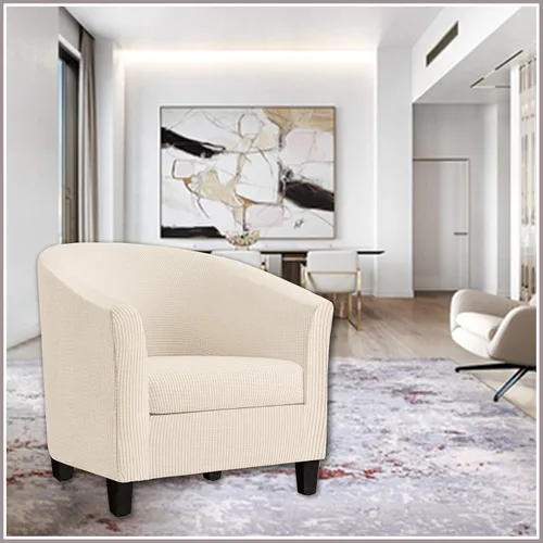 Miniatura 4 de Fundas para sillas de bañera de 2 piezas con funda de cojín, funda elástica de jacquard para muebles, funda protectora para sillón, extraíble, Beige