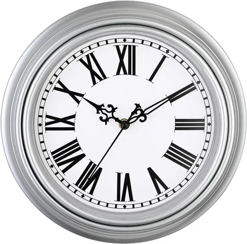 Plumeet Reloj de Pared Retro Pequeño, 10'' Sin Tictac Clásico Silencioso Vintage Relojes de Pared Decorativos Cocina Sala de Estar Dormitorio, Plata