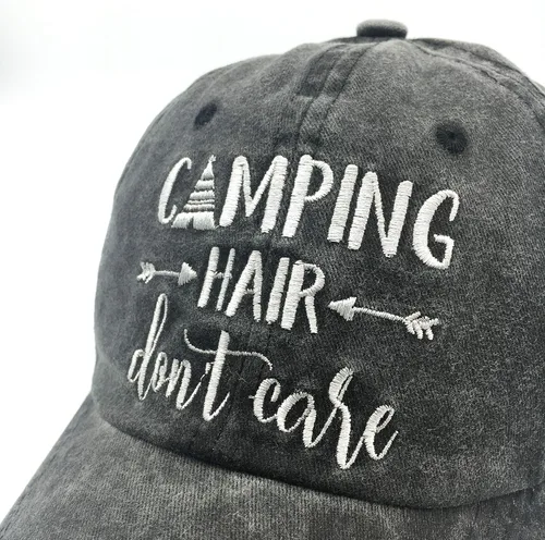 Miniatura 2 de Gorra de béisbol bordada para acampar con texto en inglés "Don't Care", ajustable, para mujeres y hombres