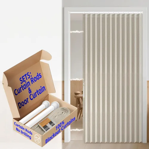 Miniatura 58 de AJAZZ Cortina de puerta magnética 100% opaca de acordeón para armario, cortina invisible para puerta interior de dormitorio, sala de estar, pasillo
