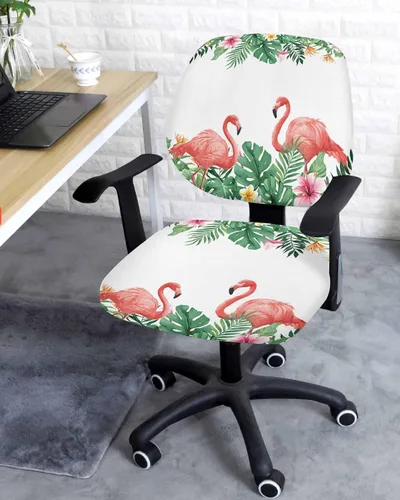 Miniatura 3 de Funda elástica para silla de oficina con diseño de flamenco de verano, funda de asiento para silla de computadora, fundas para respaldo, plantas