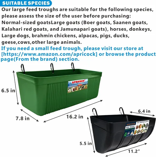Miniatura 2 de Comedero grande y alimentador para cabras - Paquete de 2 comederos colgantes con clips, cubo de agua, comedero para cerca, suministros para cabras