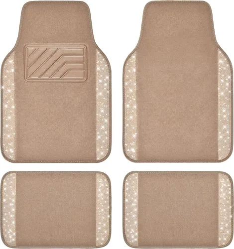 Miniatura 19 de CAR PASS - Alfombras de coche con diamantes brillantes, alfombrillas de suelo de diamantes de imitación con purpurina brillante con almohadilla
