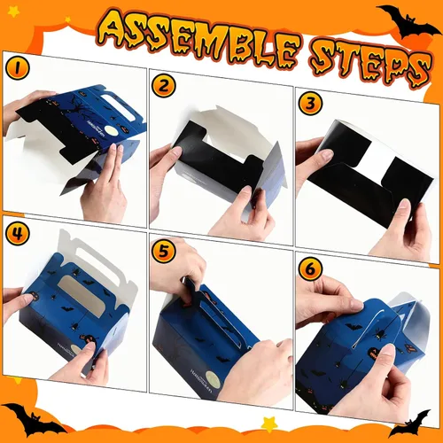 Miniatura 7 de ReliThick Paquete de 80 cajas de golosinas de Halloween con bolsas de celofán, cajas de dulces de galletas para golosinas de fantasma, bolsa