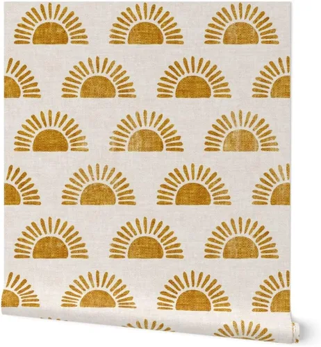 Papel tapiz autoadhesivo para despegar y pegar, estampado de bloques bohemios, sol sol en naranja dorado, papel tapiz extraíble personalizado por