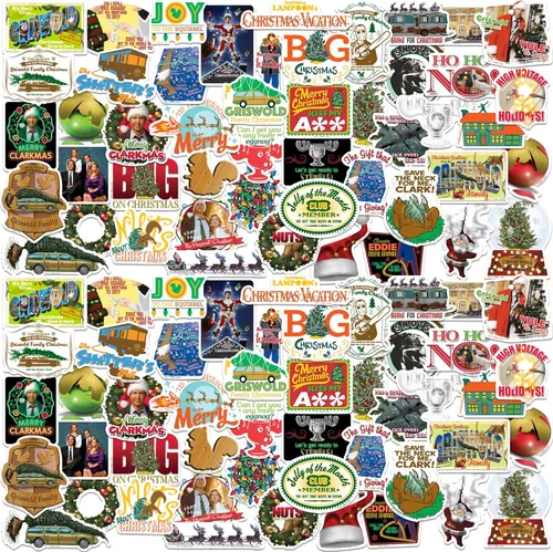 National Lampoon's Christmas Vacation - Paquete variado de 100 calcomanías de vinilo grandes de lujo, calcomanías troqueladas para laptop, botella